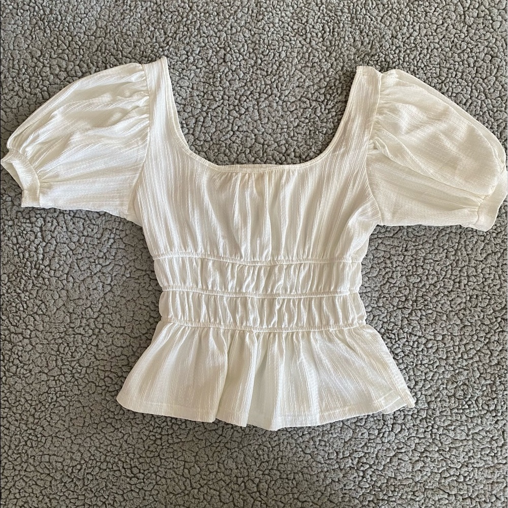 Maeve by Anthropologie White Ruffle Short Sleeve Top Size XS